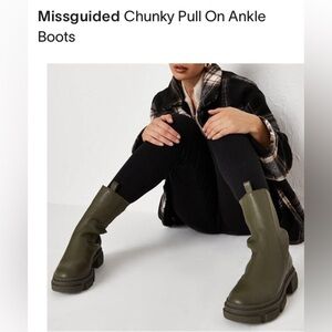 Missguided Chunky Streetwear Grunge Chelsea boots in Army Green Women size 9.5